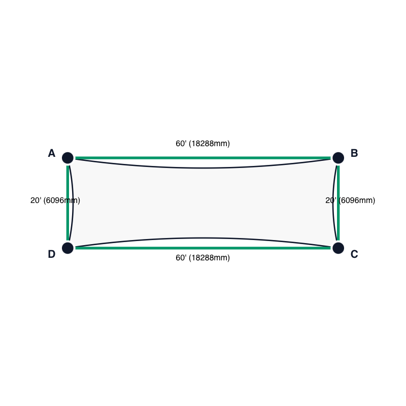 Custom Shadetec 320 Shade Sail - Arctic White - 4 Corner - Technical Drawing