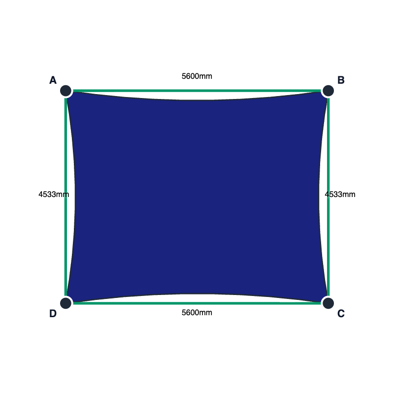 Custom Monotec 370 Shade Sail - Sheba Navy - 4 Corner - Technical Drawing