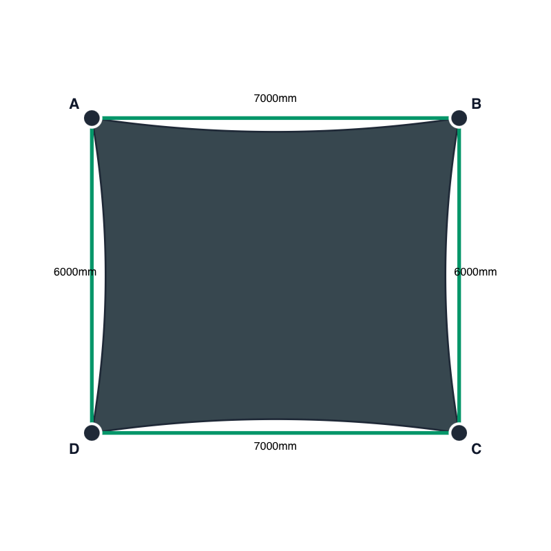 Custom ExtraBlock 330 Shade Sail - Charcoal - 4 Corner - Technical Drawing