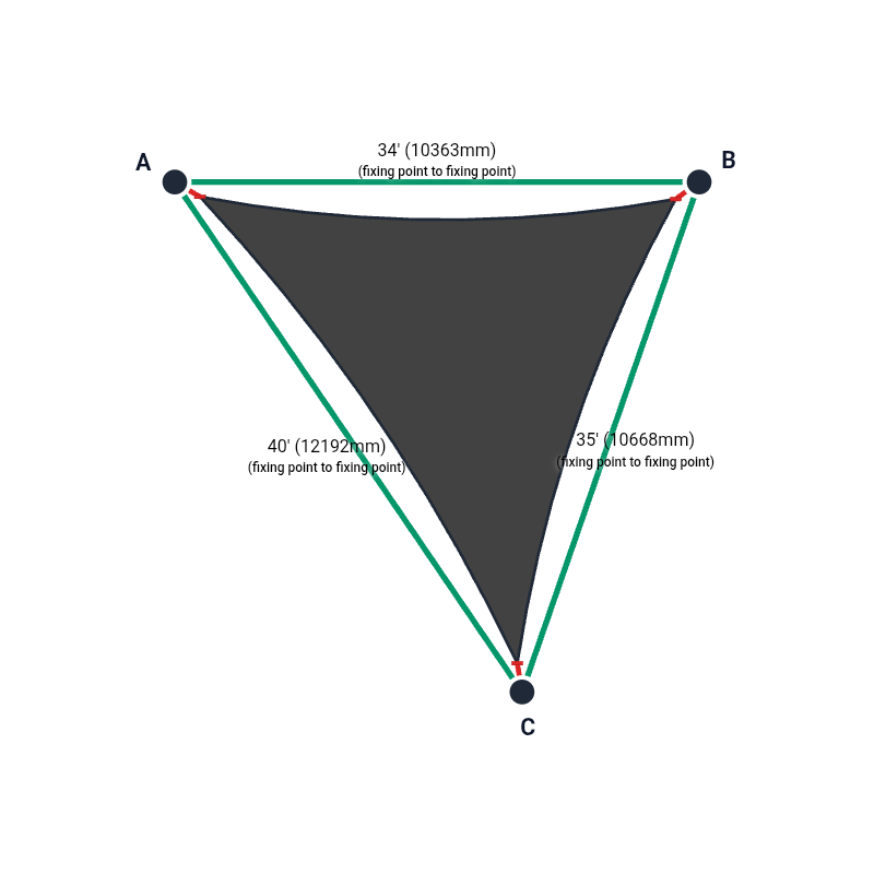 Custom Shadetec 320 Shade Sail - Charcoal Grey - 3 Corner - Technical Drawing