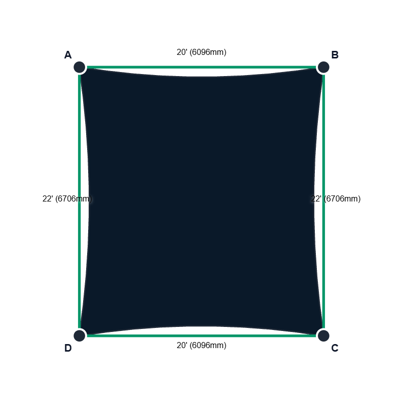 Custom Shadetec 320 Shade Sail - Deep Sea Navy - 4 Corner - Technical Drawing