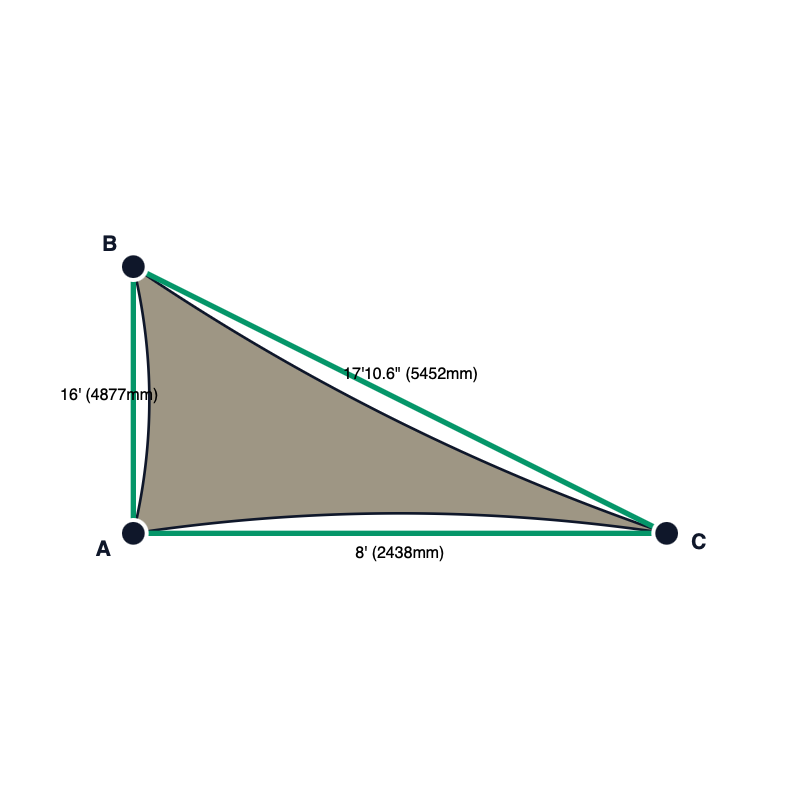 Custom Commercial 95 Shade Sail - Stone - 3 Corner - Technical Drawing