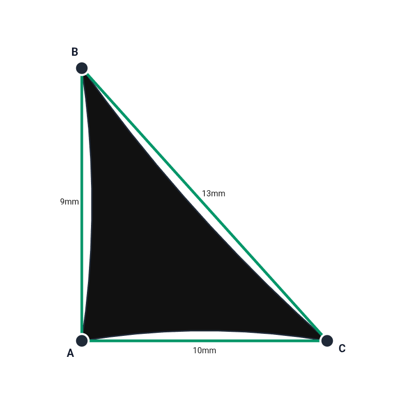 Custom Commercial 95 Shade Sail - Black - 3 Corner - Technical Drawing