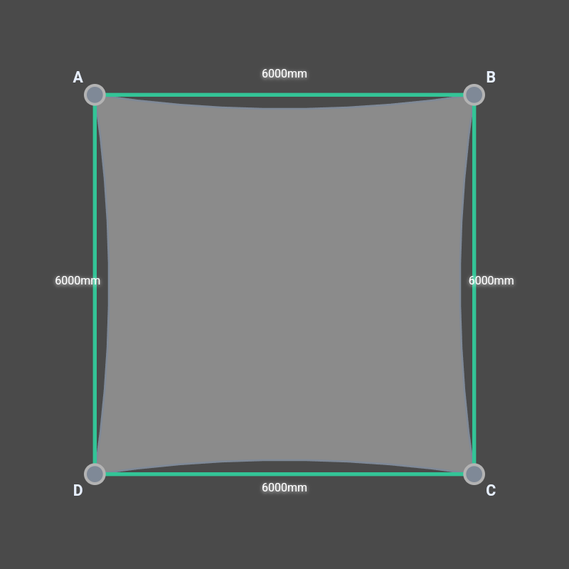 Custom Monotec 370 Shade Sail - Graphite Grey - 4 Corner - Technical Drawing