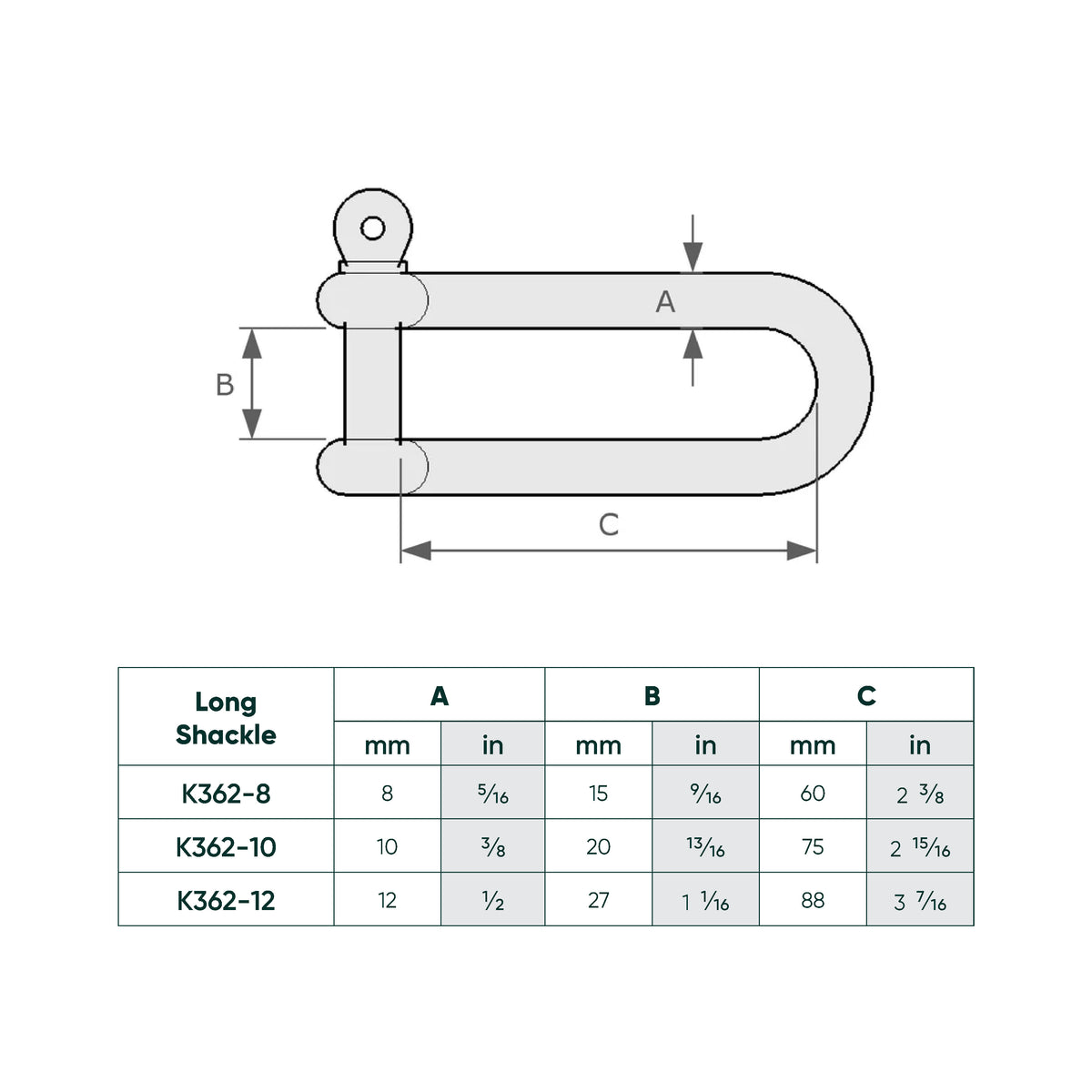 D-Shackle (Long) SS 316-10mm
