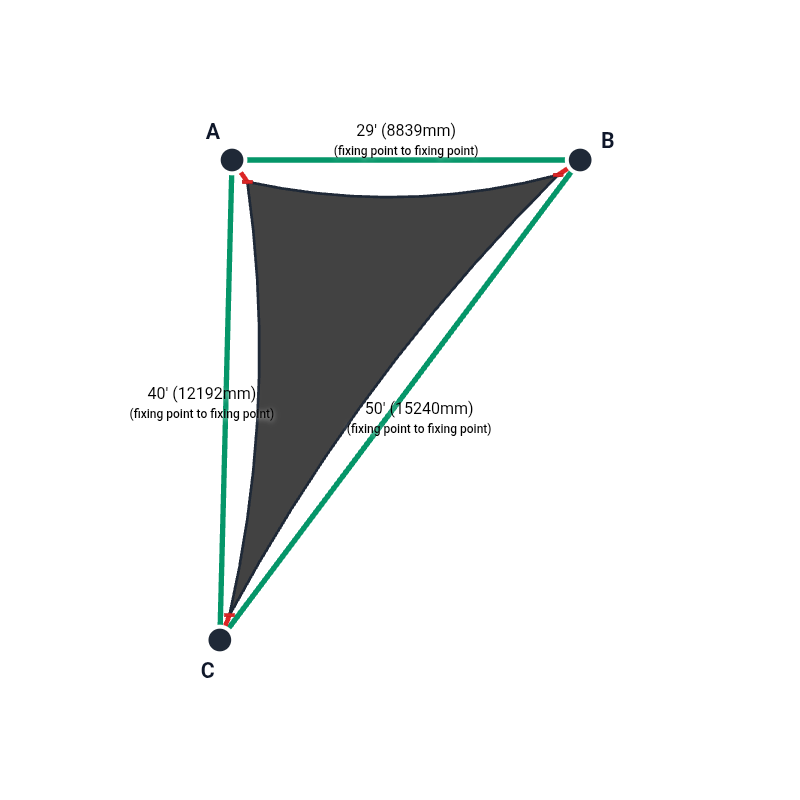 Custom Shadetec 320 Shade Sail - Charcoal Grey - 3 Corner - Technical Drawing