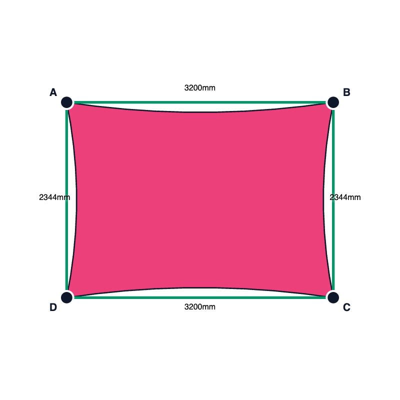 Custom Monotec 370 Shade Sail - Bubblegum Pink - 4 Corner - Technical Drawing