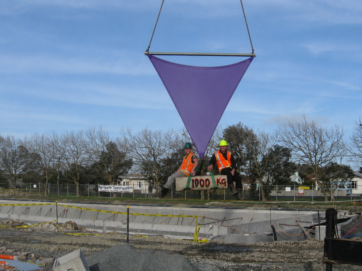 ShadeSpace Shade Sail supporting a 1,000 kg test load during a 2009 strength test.