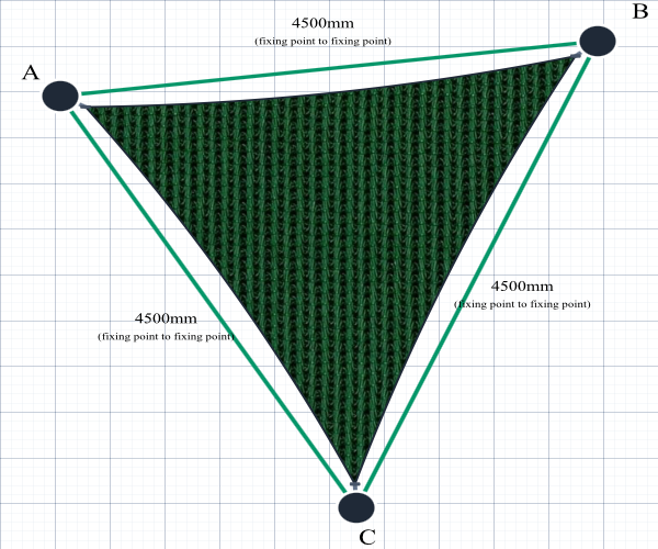 Custom Monotec 370 Shade Sail - Koonunga Green - 3 Corner - Technical Drawing