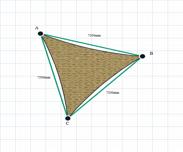 Custom Shadetec 320 Shade Sail - Desert Sand - 3 Corner - Technical Drawing