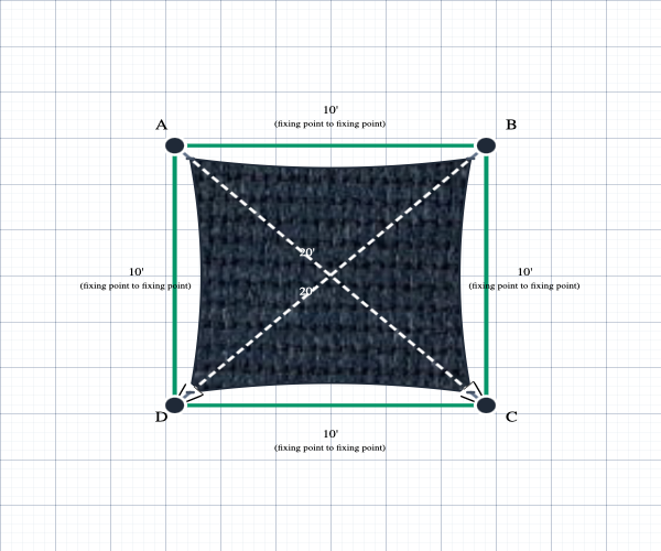 Custom ExtraBlock 330 Shade Sail - Navy - 4 Corner - Technical Drawing