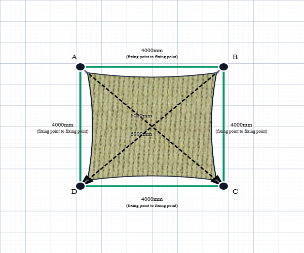 Custom ExtraBlock 330 Shade Sail - Beige - 4 Corner - Technical Drawing