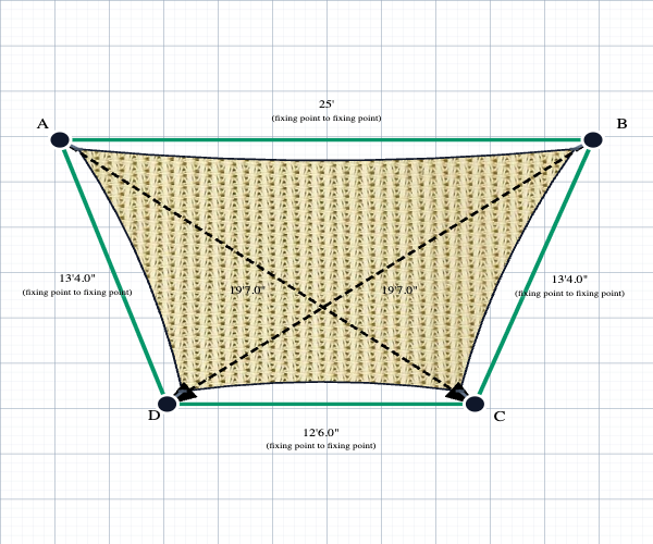Custom Monotec 370 Shade Sail - Karloo Sand - 4 Corner - Technical Drawing
