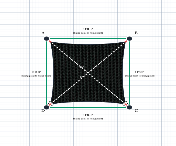 Custom Monotec 370 Shade Sail - Domino Black - 4 Corner - Technical Drawing