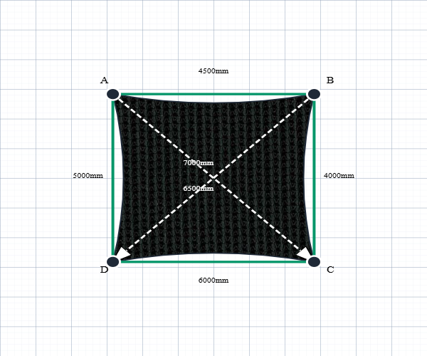 Custom Monotec 370 Shade Sail - Domino Black - 4 Corner - Technical Drawing
