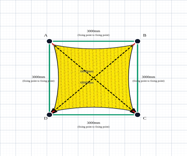 Custom Monotec 370 Shade Sail - Mellow Haze Yellow - 4 Corner - Technical Drawing