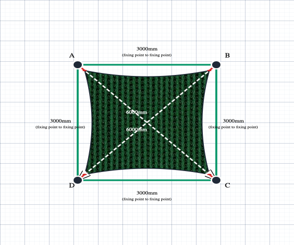Custom Monotec 370 Shade Sail - Koonunga Green - 4 Corner - Technical Drawing