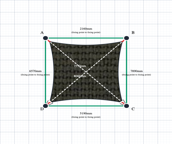 Custom ExtraBlock 330 Shade Sail - Chocolate - 4 Corner - Technical Drawing
