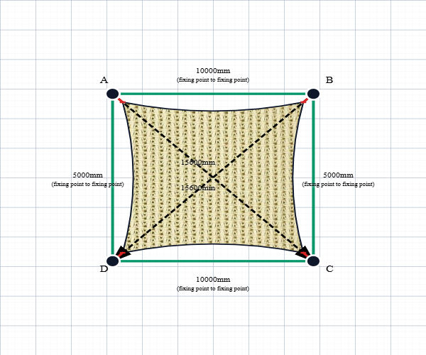 Custom Monotec 370 Shade Sail - Karloo Sand - 4 Corner - Technical Drawing