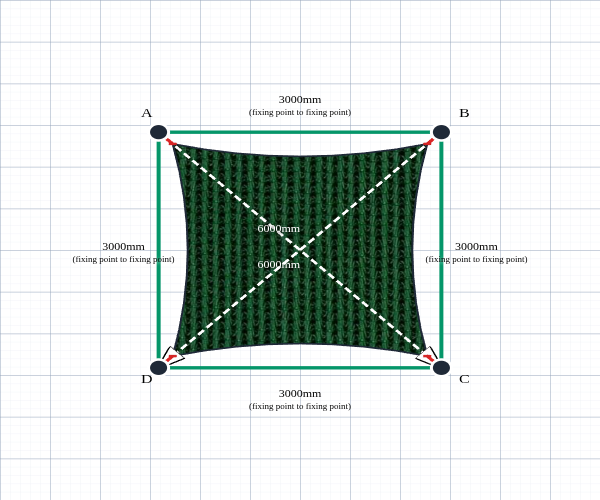 Custom Monotec 370 Shade Sail - Koonunga Green - 4 Corner - Technical Drawing