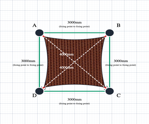Custom Monotec 370 Shade Sail - Marrocan Terracotta - 4 Corner - Technical Drawing
