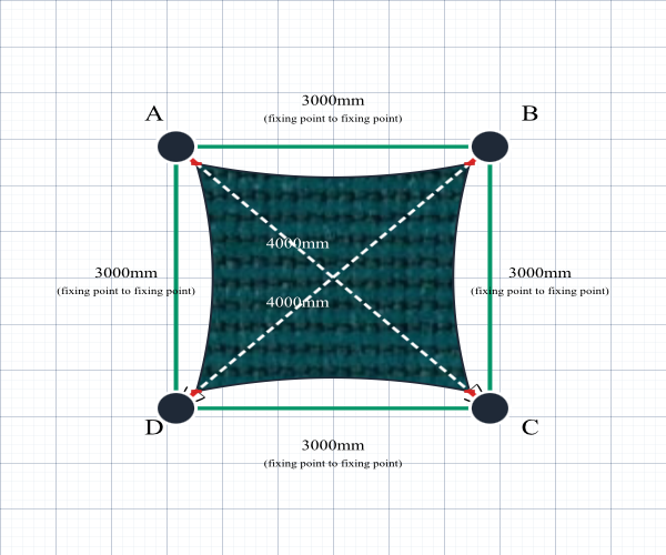Custom ExtraBlock 330 Shade Sail - Persian Green - 4 Corner - Technical Drawing