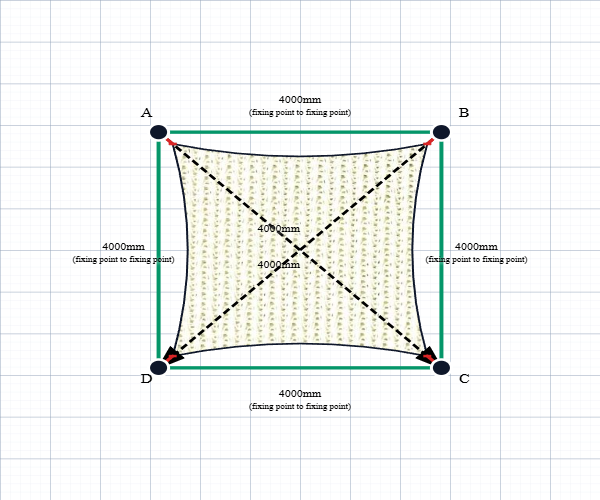 Custom Monotec 370 Shade Sail - Chino Cream - 4 Corner - Technical Drawing