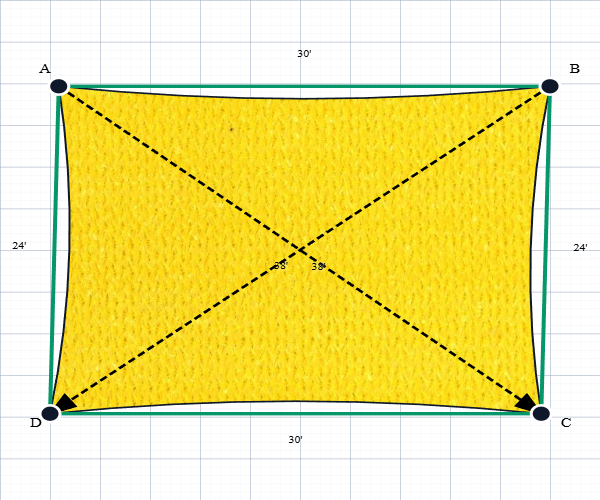 Custom Shadetec 320 Shade Sail - Sunshine Yellow - 4 Corner - Technical Drawing