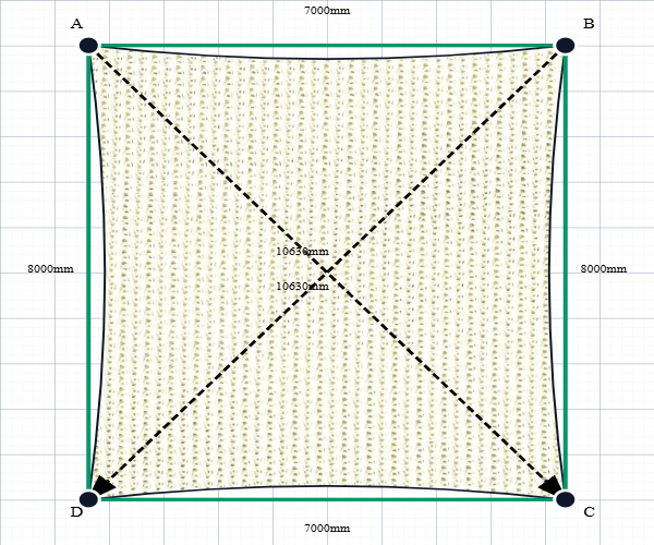 Custom Monotec 370 Shade Sail - Chino Cream - 4 Corner - Technical Drawing