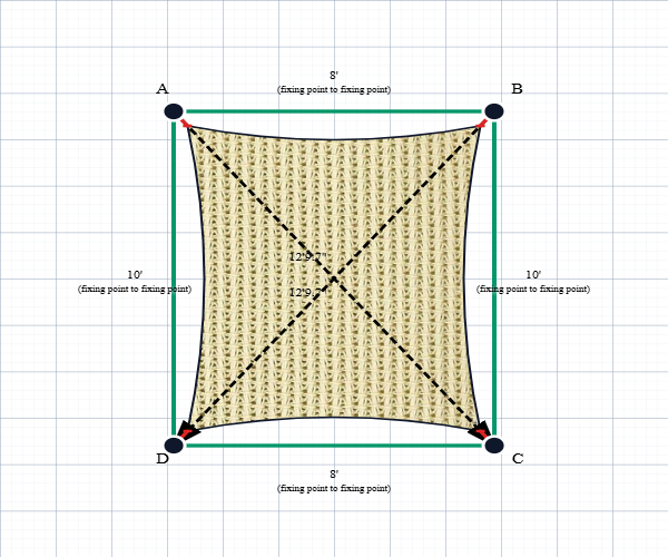 Custom Monotec 370 Shade Sail - Karloo Sand - 4 Corner - Technical Drawing