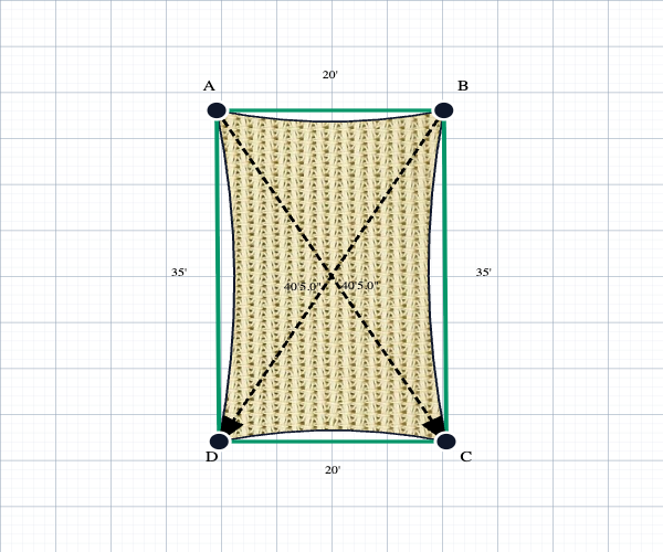 Custom Monotec 370 Shade Sail - Karloo Sand - 4 Corner - Technical Drawing