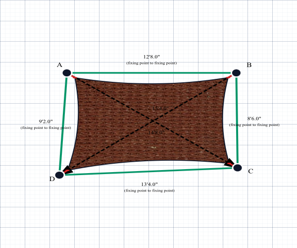 Custom Shadetec 320 Shade Sail - Canyon Tan - 4 Corner - Technical Drawing