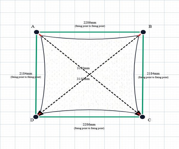 Custom Shadetec 320 Shade Sail - Arctic White - 4 Corner - Technical Drawing