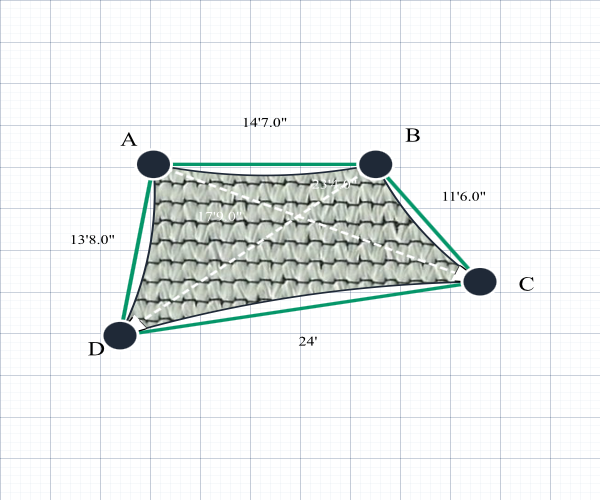 Custom ExtraBlock 330 Shade Sail - Pearl Onyx - 4 Corner - Technical Drawing