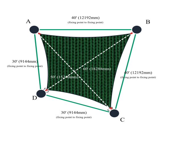 Custom Monotec 370 Shade Sail - Koonunga Green - 4 Corner - Technical Drawing