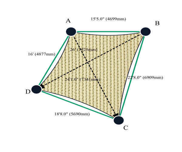 Custom Monotec 370 Shade Sail - Karloo Sand - 4 Corner - Technical Drawing