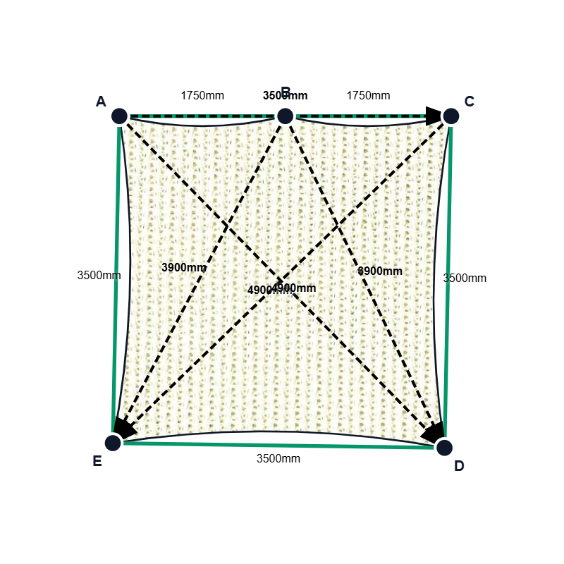 Custom Monotec 370 Shade Sail - Chino Cream - 5 Corner - Technical Drawing