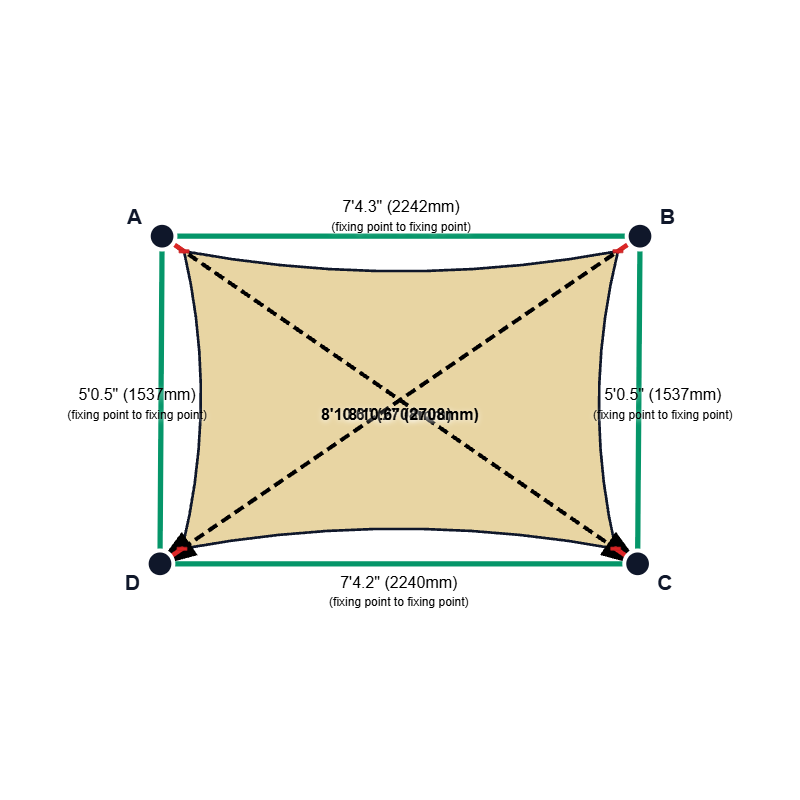 Custom Monotec 370 Shade Sail - Chino Cream - 4 Corner - Technical Drawing