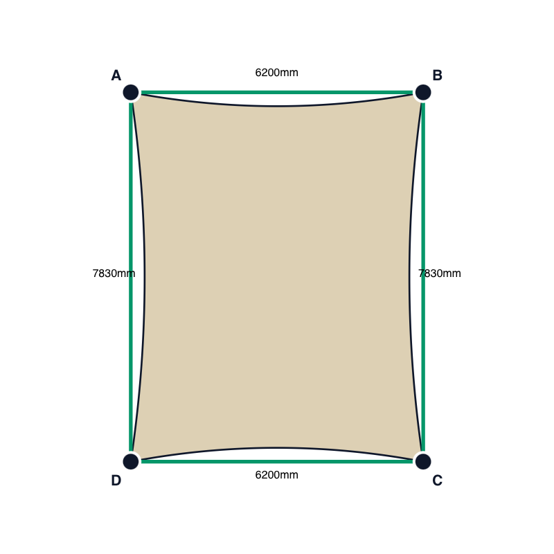 Custom Commercial 95 Shade Sail - Natural - 4 Corner - Technical Drawing