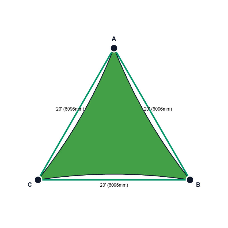 Custom Commercial 95 Shade Sail - Bright Green - 3 Corner - Technical Drawing