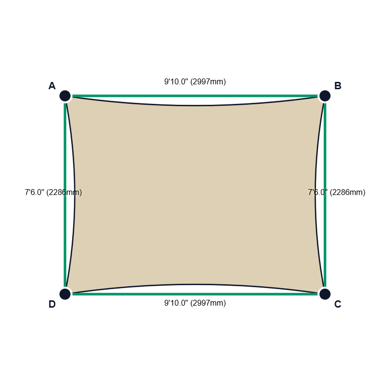 Custom Commercial 95 Shade Sail - Natural - 4 Corner - Technical Drawing