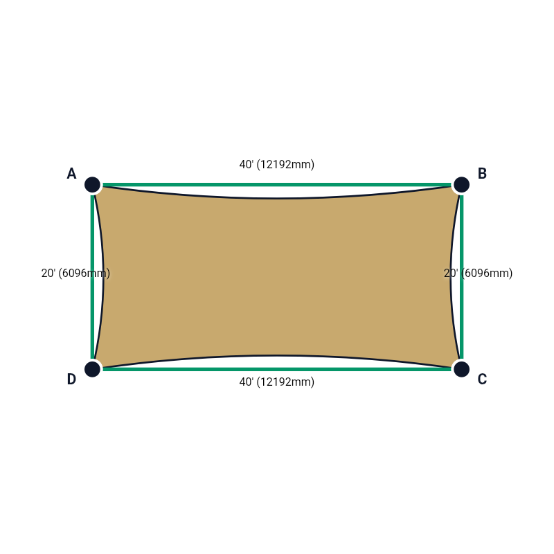 Custom Monotec 370 Shade Sail - Karloo Sand - 4 Corner - Technical Drawing