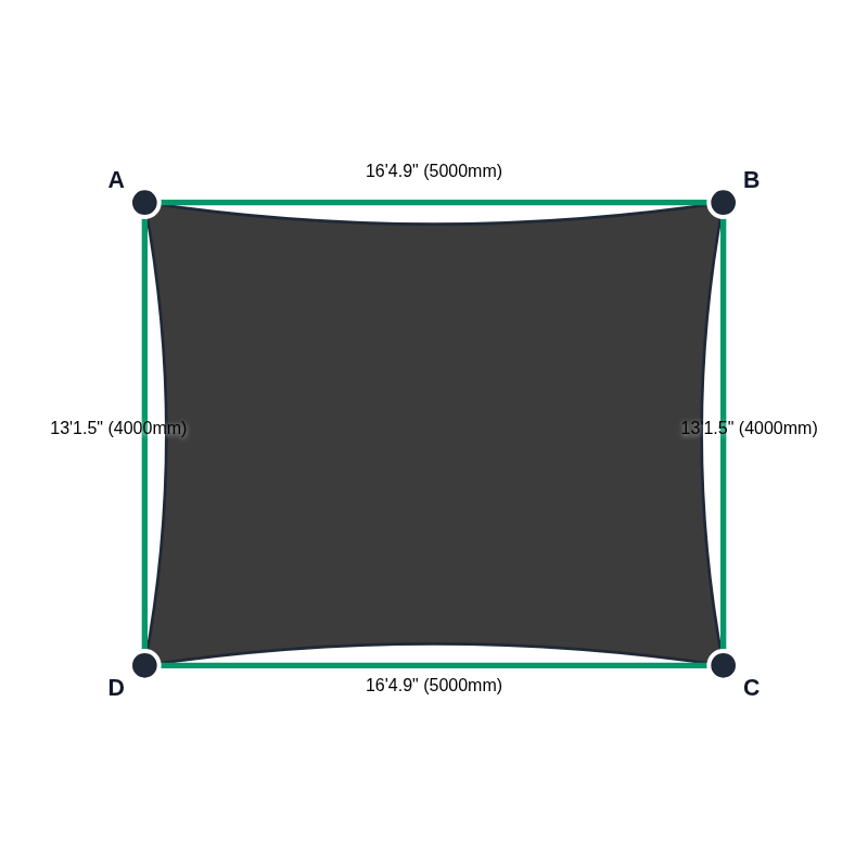 Custom Monotec 370 Shade Sail - Graphite Grey - 4 Corner - Technical Drawing