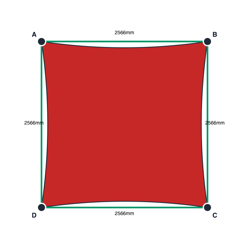 Custom Monotec 370 Shade Sail - Candy Red - 4 Corner - Technical Drawing
