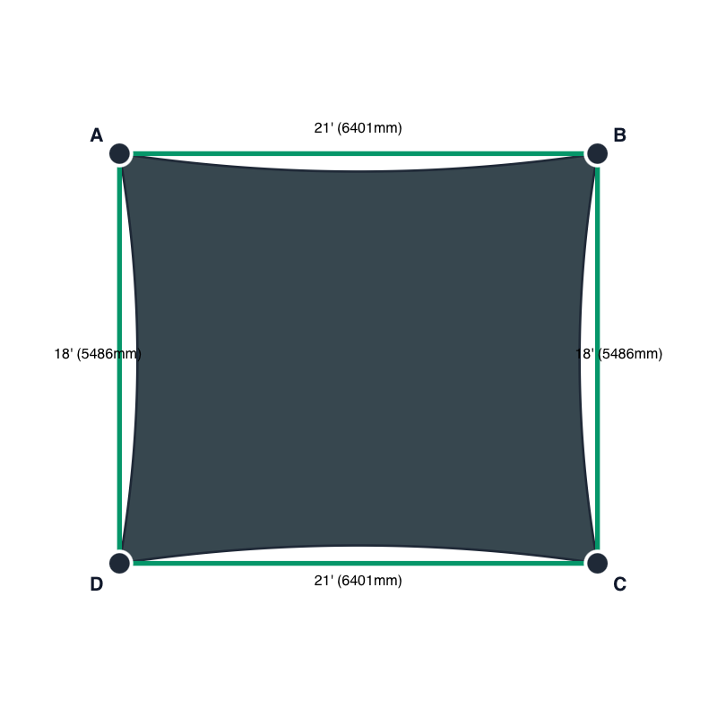 Custom Commercial 95 Shade Sail - Charcoal - 4 Corner - Technical Drawing