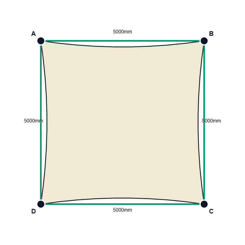 Custom Shadetec 320 Shade Sail - Coastal Cream - 4 Corner - Technical Drawing