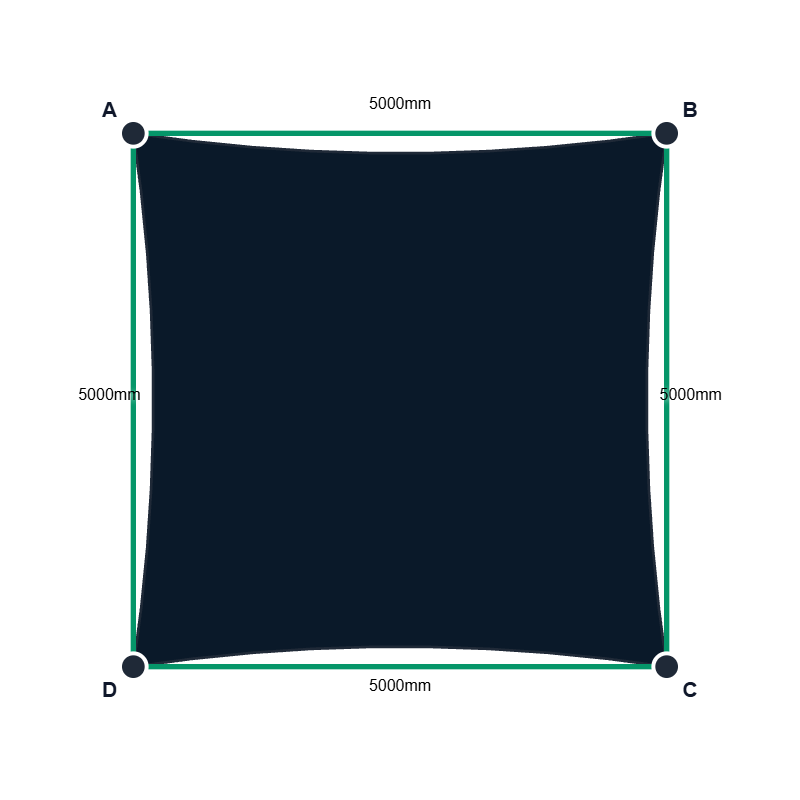 Custom Shadetec 320 Shade Sail - Deep Sea Navy - 4 Corner - Technical Drawing