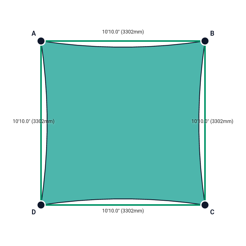 Custom Commercial 95 Shade Sail - Aquamarine - 4 Corner