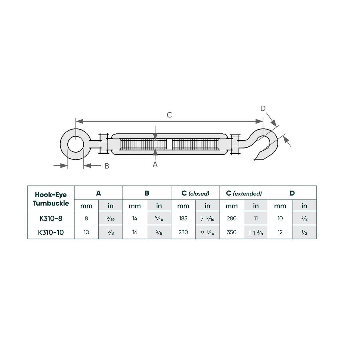 Turnbuckle Hook-Eye (Frame Type) SS 316-10mm