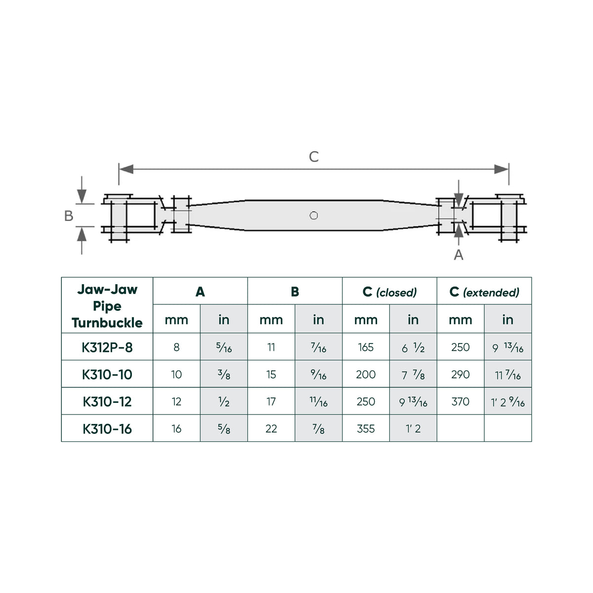 Pipe Turnbuckle Jaw-Jaw SS 316-10mm